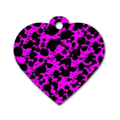 Black And Pink Leopard Style Paint Splash Funny Pattern Dog Tag Heart (one Side) by yoursparklingshop