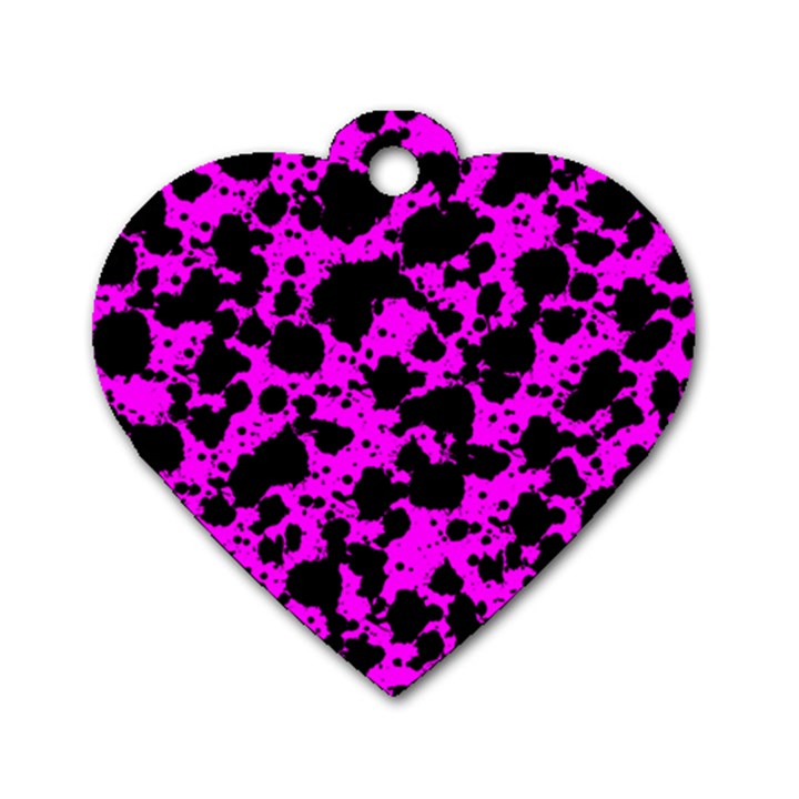 Black and Pink Leopard Style Paint Splash Funny Pattern Dog Tag Heart (Two Sides)