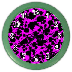 Black And Pink Leopard Style Paint Splash Funny Pattern Color Wall Clock by yoursparklingshop