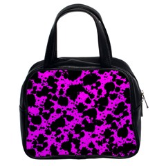 Black And Pink Leopard Style Paint Splash Funny Pattern Classic Handbag (two Sides) by yoursparklingshop