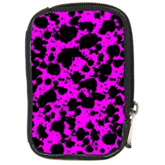 Black And Pink Leopard Style Paint Splash Funny Pattern Compact Camera Leather Case by yoursparklingshop