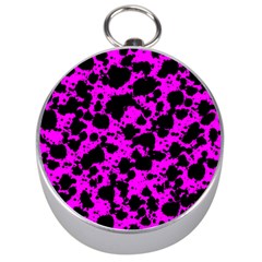 Black And Pink Leopard Style Paint Splash Funny Pattern Silver Compasses by yoursparklingshop