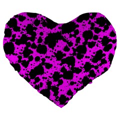 Black And Pink Leopard Style Paint Splash Funny Pattern Large 19  Premium Flano Heart Shape Cushions by yoursparklingshop