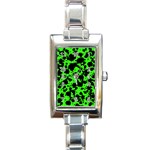 Black and Green Leopard Style Paint Splash Funny Pattern Rectangle Italian Charm Watch Front