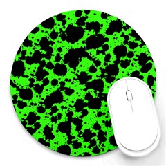 Black And Green Leopard Style Paint Splash Funny Pattern Round Mousepads by yoursparklingshop