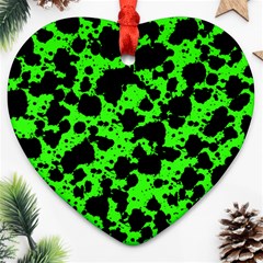 Black And Green Leopard Style Paint Splash Funny Pattern Ornament (heart) by yoursparklingshop