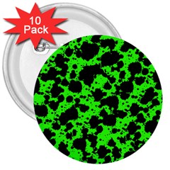 Black And Green Leopard Style Paint Splash Funny Pattern 3  Buttons (10 Pack)  by yoursparklingshop