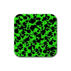 Black And Green Leopard Style Paint Splash Funny Pattern Rubber Coaster (square)  by yoursparklingshop