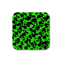 Black And Green Leopard Style Paint Splash Funny Pattern Rubber Square Coaster (4 Pack)  by yoursparklingshop