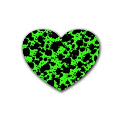 Black And Green Leopard Style Paint Splash Funny Pattern Rubber Coaster (heart)  by yoursparklingshop