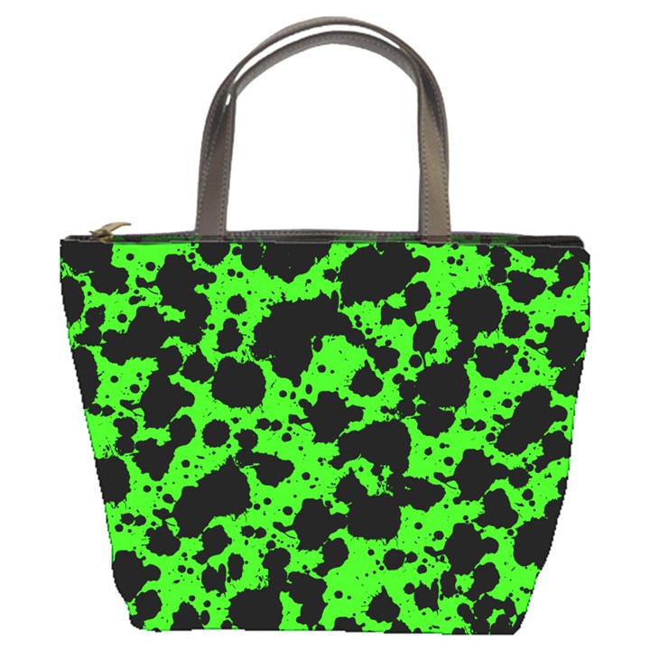 Black and Green Leopard Style Paint Splash Funny Pattern Bucket Bag