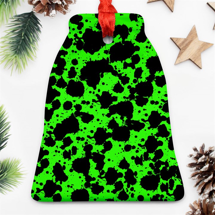 Black and Green Leopard Style Paint Splash Funny Pattern Ornament (Bell)