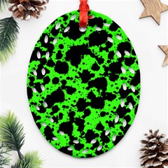 Black And Green Leopard Style Paint Splash Funny Pattern Oval Filigree Ornament (two Sides) by yoursparklingshop