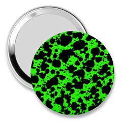 Black And Green Leopard Style Paint Splash Funny Pattern 3  Handbag Mirrors by yoursparklingshop