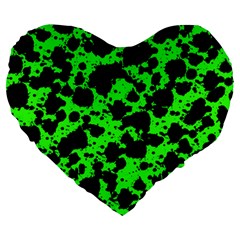 Black And Green Leopard Style Paint Splash Funny Pattern Large 19  Premium Heart Shape Cushions by yoursparklingshop