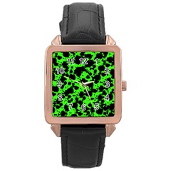 Black And Green Leopard Style Paint Splash Funny Pattern Rose Gold Leather Watch  by yoursparklingshop