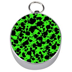 Black And Green Leopard Style Paint Splash Funny Pattern Silver Compasses by yoursparklingshop