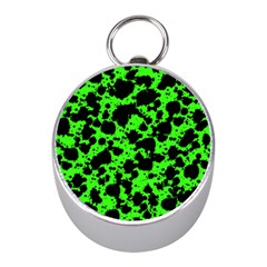 Black And Green Leopard Style Paint Splash Funny Pattern Mini Silver Compasses by yoursparklingshop