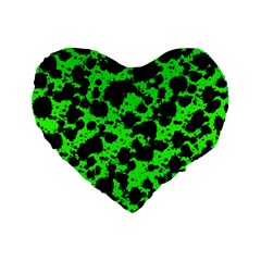 Black And Green Leopard Style Paint Splash Funny Pattern Standard 16  Premium Flano Heart Shape Cushions by yoursparklingshop