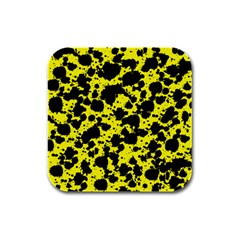 Black And Yellow Leopard Style Paint Splash Funny Pattern  Rubber Square Coaster (4 Pack)  by yoursparklingshop