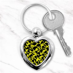 Black And Yellow Leopard Style Paint Splash Funny Pattern  Key Chains (heart)  by yoursparklingshop