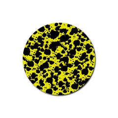 Black And Yellow Leopard Style Paint Splash Funny Pattern  Rubber Coaster (round)  by yoursparklingshop