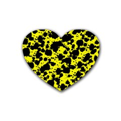 Black And Yellow Leopard Style Paint Splash Funny Pattern  Rubber Coaster (heart)  by yoursparklingshop