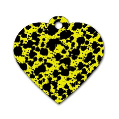 Black And Yellow Leopard Style Paint Splash Funny Pattern  Dog Tag Heart (two Sides) by yoursparklingshop