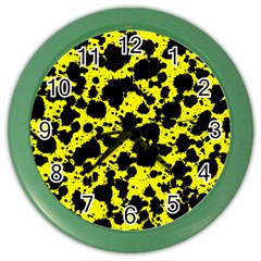 Black And Yellow Leopard Style Paint Splash Funny Pattern  Color Wall Clock by yoursparklingshop