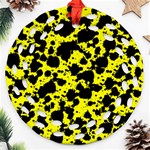 Black and Yellow Leopard Style Paint Splash Funny Pattern  Round Filigree Ornament (Two Sides) Back