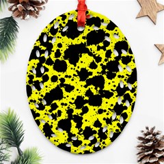 Black And Yellow Leopard Style Paint Splash Funny Pattern  Ornament (oval Filigree) by yoursparklingshop