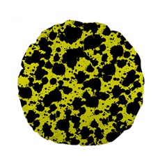 Black And Yellow Leopard Style Paint Splash Funny Pattern  Standard 15  Premium Round Cushions by yoursparklingshop