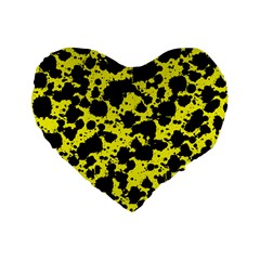 Black And Yellow Leopard Style Paint Splash Funny Pattern  Standard 16  Premium Flano Heart Shape Cushions by yoursparklingshop