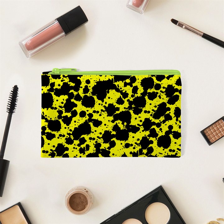 Black and Yellow Leopard Style Paint Splash Funny Pattern  Cosmetic Bag (XS)