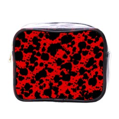 Black And Red Leopard Style Paint Splash Funny Pattern Mini Toiletries Bag (one Side)