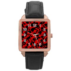 Black And Red Leopard Style Paint Splash Funny Pattern Rose Gold Leather Watch  by yoursparklingshop