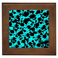 Bright Turquoise And Black Leopard Style Paint Splash Funny Pattern Framed Tiles by yoursparklingshop