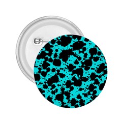 Bright Turquoise And Black Leopard Style Paint Splash Funny Pattern 2 25  Buttons by yoursparklingshop