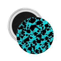 Bright Turquoise And Black Leopard Style Paint Splash Funny Pattern 2 25  Magnets by yoursparklingshop