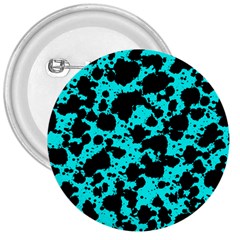 Bright Turquoise And Black Leopard Style Paint Splash Funny Pattern 3  Buttons by yoursparklingshop