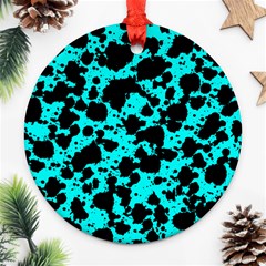 Bright Turquoise And Black Leopard Style Paint Splash Funny Pattern Ornament (round) by yoursparklingshop