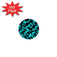 Bright Turquoise And Black Leopard Style Paint Splash Funny Pattern 1  Mini Buttons (100 Pack)  by yoursparklingshop