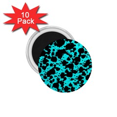 Bright Turquoise And Black Leopard Style Paint Splash Funny Pattern 1 75  Magnets (10 Pack)  by yoursparklingshop