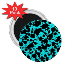 Bright Turquoise And Black Leopard Style Paint Splash Funny Pattern 2 25  Magnets (10 Pack)  by yoursparklingshop