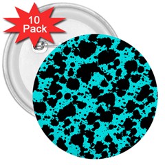 Bright Turquoise And Black Leopard Style Paint Splash Funny Pattern 3  Buttons (10 Pack)  by yoursparklingshop