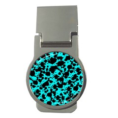 Bright Turquoise And Black Leopard Style Paint Splash Funny Pattern Money Clips (round)  by yoursparklingshop