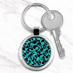 Bright Turquoise And Black Leopard Style Paint Splash Funny Pattern Key Chains (round)  by yoursparklingshop