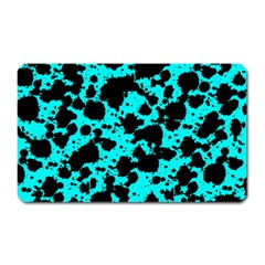 Bright Turquoise And Black Leopard Style Paint Splash Funny Pattern Magnet (rectangular) by yoursparklingshop