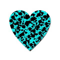 Bright Turquoise And Black Leopard Style Paint Splash Funny Pattern Heart Magnet by yoursparklingshop