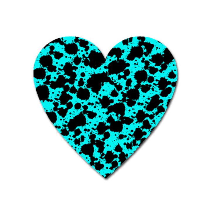 Bright Turquoise and Black Leopard Style Paint Splash Funny Pattern Heart Magnet